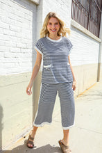 Casual Chic Navy/White Stripe Dolman Short Sleeve Terry Top