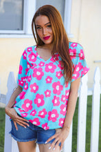 Spring Vibes Blue & Pink Floral Print V Neck Short Sleeve Top