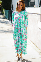 Be Beautiful Mint Floral Frill Details Three-Quarter Sleeve Maxi Dress