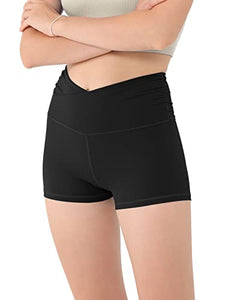 ODODOS Women's Cross Waist Yoga Shorts with Hidden Pocket, Non See Through Sports Workout Athletic Running Biker Shorts-2.5" Inseam, Black, Small