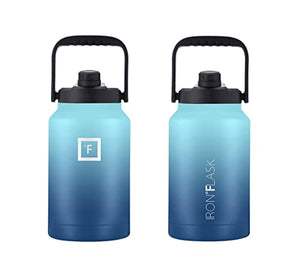 IRON °FLASK Sports Water Bottle - 128 Oz/One Gallon, 2 Lids, Straw and Spout, Leak Proof, Vacuum Insulated Stainless Steel, Hot Cold, Double Walled, Simple Thermo Mug, Metal Canteen Jug Growler