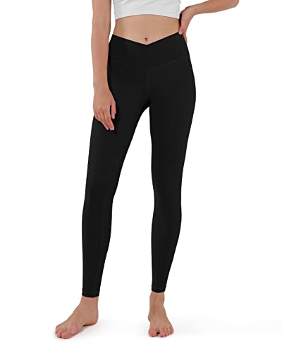 ODODOS Women's Cross Waist Yoga Leggings with Inner Pocket, Non See-Through Workout Running Tights Athletic Pants-Inseam 28