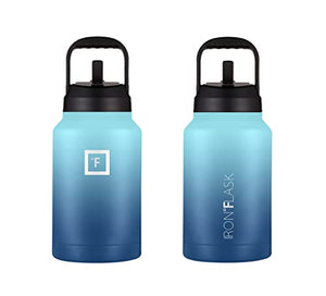 IRON °FLASK Sports Water Bottle - 128 Oz/One Gallon, 2 Lids, Straw and Spout, Leak Proof, Vacuum Insulated Stainless Steel, Hot Cold, Double Walled, Simple Thermo Mug, Metal Canteen Jug Growler