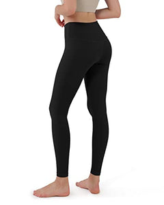 ODODOS Women's Cross Waist Yoga Leggings with Inner Pocket, Non See-Through Workout Running Tights Athletic Pants-Inseam 28", Black, Small