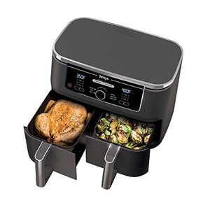 Ninja AD350CO Foodi 10 Quart 6-in-1 DualZone XL 2-Basket Air Fryer with 2 Independent Frying Baskets, Match Cook & Smart Finish to Roast, Broil, Dehydrate & More for Quick, Easy Family-Sized Meals, Grey (Renewed)