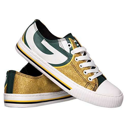 FOCO Green Bay Packers NFL Womens Glitter Low Top Canvas Shoes - 10