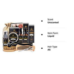 Beard Kit for Men Grooming & Care W/Beard Wash/Shampoo,2 Packs Beard Growth Oil,Beard Balm Leave-in Conditioner,Beard Comb,Beard Brush,Beard Scissor 100% Pure & Organic Beard Growth Kit