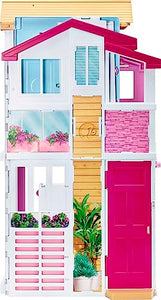 Barbie 3-Story Townhouse Dollhouse with Elevator, Swing Chair, Furniture and Accessories, Fold for Portability and Travel (Amazon Exclusive)