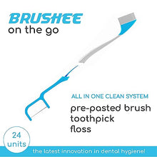 Brushee - The Evolution of Oral Care | 3-in-1 Tool (Pre-Pasted Mini-Brush + Floss + Pick) | Individually Wrapped | Disposable | Prepasted Travel Toothbrushes | Small Adult Toothbrush - (24-Pack)