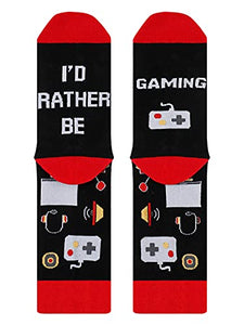 Gnpolo Funny Socks for Men Women I'D Rather Be Gaming Dress Casual Crew Fun Gift Novelty Sock