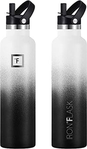 IRON °FLASK Sports Water Bottle - 24 oz, 3 Lids (Straw Lid) - Leak Proof, Durable Double Walled Stainless Steel - Gym Bottles for Men, Women & Kids - Insulated Thermos, Hot & Cold Hiking Canteen
