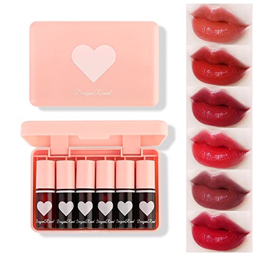 Eakroo 6 Colors Lip Tint Stain Mini Liquid Lipstick, Korean Lip Gloss Moisturizing Natural, Multi-Use Lip and Cheek Tint, Non-Stick Cup, Lightweight, High Pigment, Long-Lasting, Vivid Color