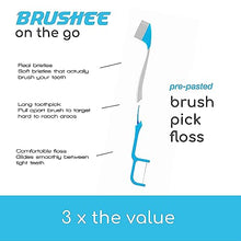 Brushee - The Evolution of Oral Care | 3-in-1 Tool (Pre-Pasted Mini-Brush + Floss + Pick) | Individually Wrapped | Disposable | Prepasted Travel Toothbrushes | Small Adult Toothbrush - (24-Pack)