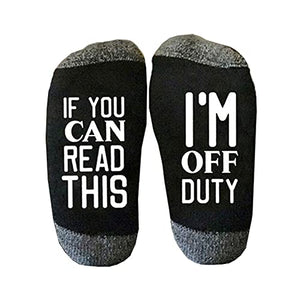 FYSN Off Duty Socks - If You Can Read This I'm Off Duty - Crew Socks Birthday Gifts for Men Dad Grandpa Son Women Grandma Daughter (if you can read this)