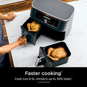 Ninja DZ401 Foodi 10 Quart 6-in-1 DualZone XL 2-Basket Air Fryer with 2 Independent Frying Baskets, Match Cook & Smart Finish to Roast, Broil, Dehydrate & More for Quick, Easy Family-Sized Meals, Grey