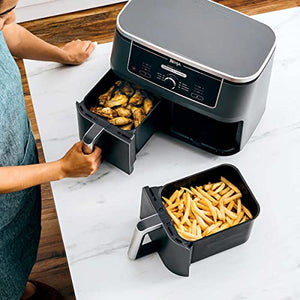 Ninja AD350CO Foodi 10 Quart 6-in-1 DualZone XL 2-Basket Air Fryer with 2 Independent Frying Baskets, Match Cook & Smart Finish to Roast, Broil, Dehydrate & More for Quick, Easy Family-Sized Meals, Grey (Renewed)