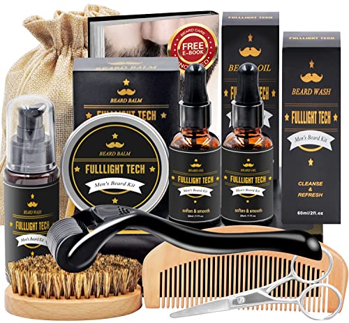 Beard Kit for Men Grooming & Care W/Beard Wash/Shampoo,2 Packs Beard Growth Oil,Beard Balm Leave-in Conditioner,Beard Comb,Beard Brush,Beard Scissor 100% Pure & Organic Beard Growth Kit
