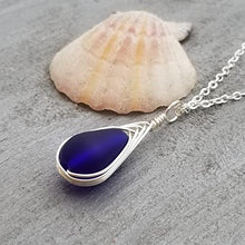 Yinahawaii Handmade Sea Glass Necklace, Hawaiian Jewelry For Women, Braided Deep Cobalt Blue Necklace, Unique Beach Jewelry Sea Glass Jewelry Birthday Gift For Women (September Birthstone Jewelry)