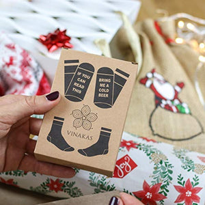 VINAKAS BEER GIFTS FOR MEN - Funny Socks If You Can Read This Bring Me a Cold Beer. Funny Gift for Dad. Quality Cotton Dad Socks or Gifts for Beer Lovers. Beer Gifts for Dad