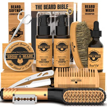 Beard Straightener Grooming Kit for Men, Beard Growth Oil, Sandalwood Balm, Beard Wash, Beard Brush & Comb, Beard Conditioner, Beard Razor and Scissors, & Beard E-Book, Great Gift Idea for Men's (Bamboo)