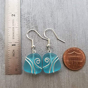 Yinahawaii Handmade Sea Glass Earrings, Hawaiian Jewelry Handmade Earrings, Wire Turquoise Earrings Blue Earrings, Seaglass Jewelry For Women Birthday Gift For Women (December Birthstone Jewelry)