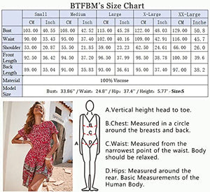 BTFBM Women's Casual Short Sleeve Boho Summer Dresses Crewneck Floral Print High Waist Beach Cute Mini Swing Flowy Dress (XX-Large, Floral Red)