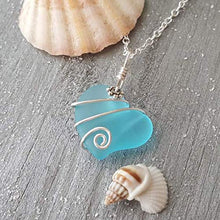 Yinahawaii Handmade Sea Glass Necklace, Hawaiian Jewelry For Women, Wire Heart Necklace Turquoise Bay Blue Necklace, Beach Jewelry Sea Glass Jewelry For Women Birthday Gift (December Birthstone)