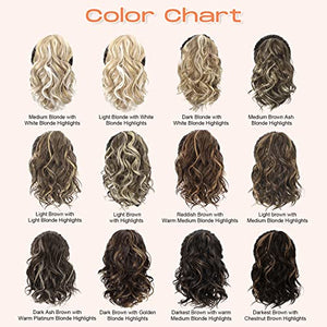 SEIKEA 10" Highlight Ponytail Extension Claw Short Thick Wavy Curly Jaw Clip in Fake Pony Tails Fake Hair Soft Natural Looking Synthetic Hairpiece for Women Medium Blonde with White Blonde Highlights