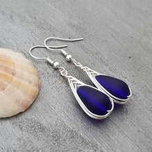 Yinahawaii Handmade Sea Glass Earrings, Hawaiian Jewelry for Women, Braided Deep Cobalt Blue Earrings, Unqiue Earrings Beach Jewelry, Sea Glass Jewelry For Women Birthday Gift (Septermber Birthstone)