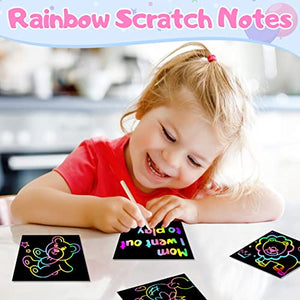 ZMLM Scratch Art Craft Mini Notes - 160 Rainbow Scratch Paper Art Stocking Stuffers Party Favors for Kids Supplies Kit - Magic Scratch Cards Set Birthday Gifts Toys for Girls Boys Halloween Christmas