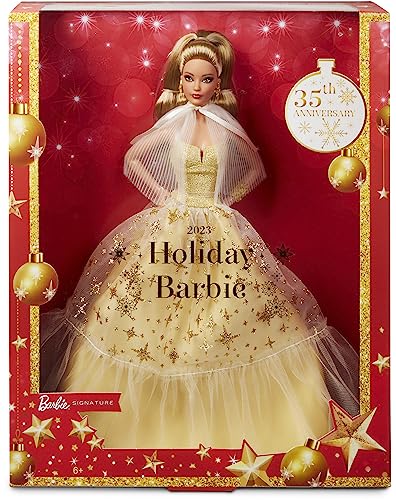 Barbie 2023 Holiday Barbie Doll, Seasonal Collector Gift, Barbie Signature, Golden Gown and Displayable Packaging, Light Brown Hair