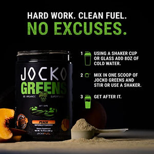 Jocko Fuel Greens Powder (Peach Flavor) - Organic Greens & Superfood Powder for Healthy Green Juice - Keto Friendly with Spirulina, Chlorella, Digestive Enzymes, & Probiotics - 30 Servings