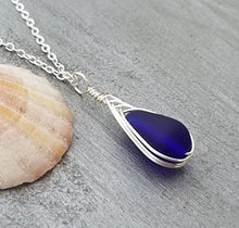 Yinahawaii Handmade Sea Glass Necklace, Hawaiian Jewelry For Women, Braided Deep Cobalt Blue Necklace, Unique Beach Jewelry Sea Glass Jewelry Birthday Gift For Women (September Birthstone Jewelry)