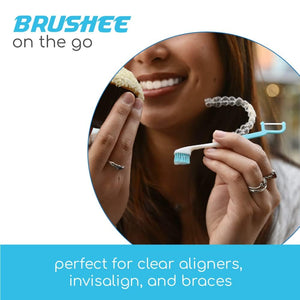 Brushee - The Evolution of Oral Care | 3-in-1 Tool (Pre-Pasted Mini-Brush + Floss + Pick) | Individually Wrapped | Disposable | Prepasted Travel Toothbrushes | Small Adult Toothbrush - (24-Pack)