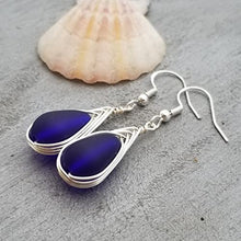 Yinahawaii Handmade Sea Glass Earrings, Hawaiian Jewelry for Women, Braided Deep Cobalt Blue Earrings, Unqiue Earrings Beach Jewelry, Sea Glass Jewelry For Women Birthday Gift (Septermber Birthstone)