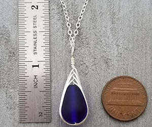 Yinahawaii Handmade Sea Glass Necklace, Hawaiian Jewelry For Women, Braided Deep Cobalt Blue Necklace, Unique Beach Jewelry Sea Glass Jewelry Birthday Gift For Women (September Birthstone Jewelry)