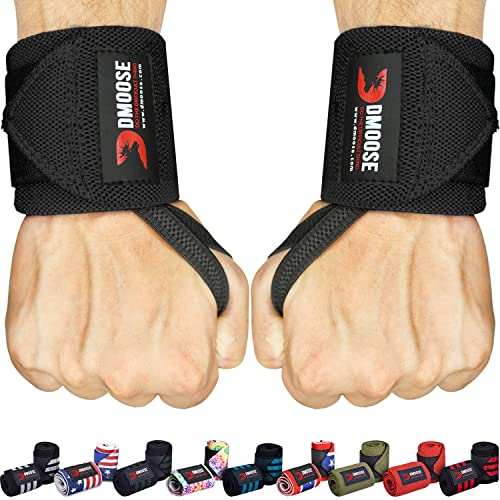 DMoose Wrist Straps for Weightlifting 12 and 18 Inches Thumb Loops with Wrist Support for Workouts Powerlifting Wrist Straps for Weight Lifting Men and Women Black II