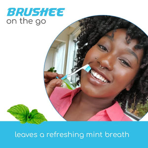 Brushee - The Evolution of Oral Care | 3-in-1 Tool (Pre-Pasted Mini-Brush + Floss + Pick) | Individually Wrapped | Disposable | Prepasted Travel Toothbrushes | Small Adult Toothbrush - (24-Pack)