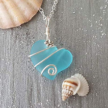 Yinahawaii Handmade Sea Glass Necklace, Hawaiian Jewelry For Women, Wire Heart Necklace Turquoise Bay Blue Necklace, Beach Jewelry Sea Glass Jewelry For Women Birthday Gift (December Birthstone)