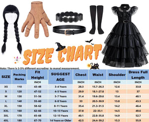 GUUZOGG Wednesday Addams Costume Dress for Girls, Kids Wednesday Addams Dress with Wig Belt Socks and THING, Halloween Costumes for Girls Cosplay Party Birthday Christmas New Years Dress