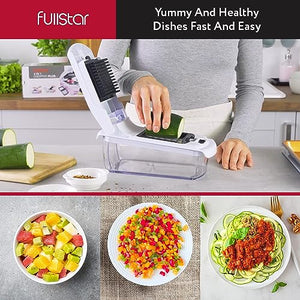 Fullstar Vegetable Chopper - Spiralizer Vegetable Slicer - Onion Chopper with Container - Pro Food Chopper - Slicer Dicer Cutter - (4 in 1, White)